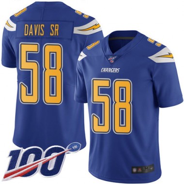 Los Angeles Chargers NFL Football Thomas Davis Sr Electric Blue Jersey Men Limited #58 100th Season Rush Vapor Untouchable